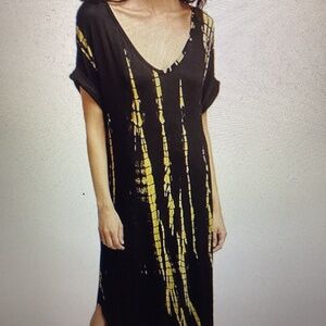 SHORT SLEEVE DRESS (Size: Large) (Color: Black/ Yellow) PREOWNED